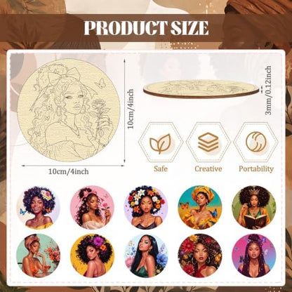 Reallnaive 45 Pcs Wooden Coasters Painting Set with Markers 4 Inch Boho Drink Coaster Gift Arts and Crafts DIY Kit for Adults, Women, Hobby, Ornament Home Apartment Decor (Character) - Image 2