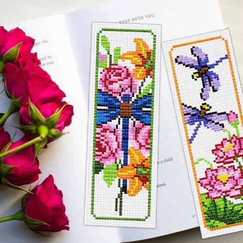 ORIGACH 6 Set Dragonfly & Flower Cross Stitch Bookmark Kit for Beginner - Image 5