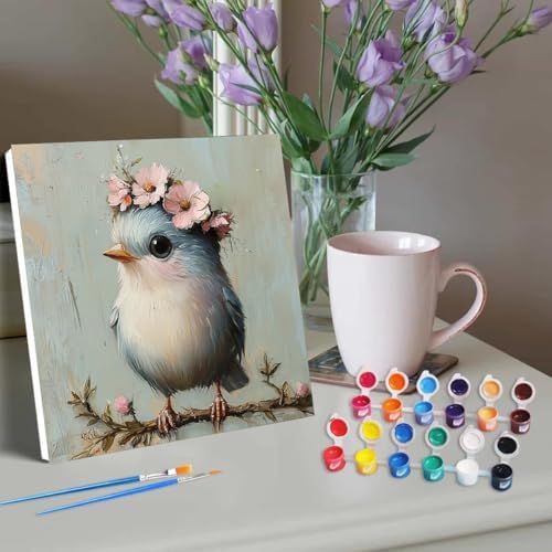 Clendo 4 Pack Bird Paint by Numbers Kit for Adults Beginners Framed - DIY Vintage Adults Paint by Numbers Kits on Canvas with Frame, Small Easy Acrylic Oil Painting for Home Wall Decor (8 x 8 Inch) - Image 4