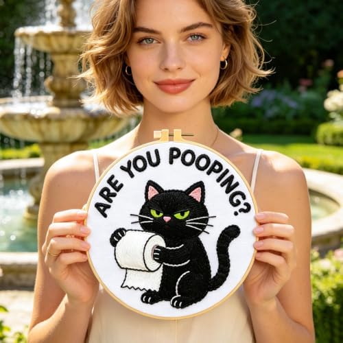 BEUNITONE 4 Pack Beginner Embroidery Kit for Adults, Funny Animal Pre-Stamped Pattern Needlepoint Kits with Hoop, Tools & Instruction, 7.9"x7.9" Hand Embroidery Kits for Fabric and Home Decor - Image 5
