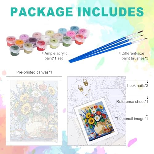 Paint by Numbers Kit for Adults, Sunflower Wildflower Bouquet, 16 x 20 Inch - Image 4