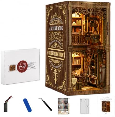 Book Nook Kit for Adults, DIY Wooden Bookshelf Insert with LED Light, Miniature House Puzzle, Vintage Shelf Decor, Gift for Book Lovers by Unknown