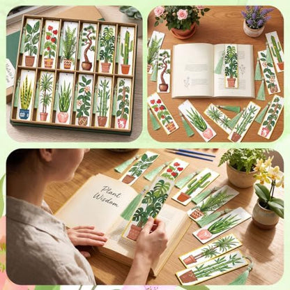 Kosiz 12 Pcs Plants Paint by Number Kit for Adult Wood Bookmark - Image 5