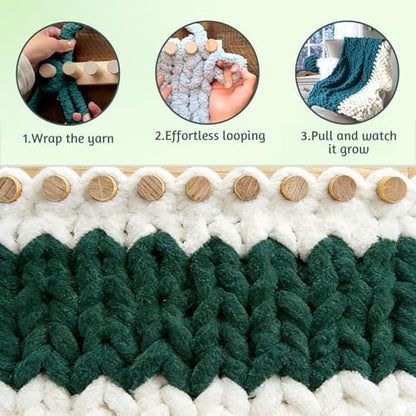 Violetfox 48" Chunky Blanket Loom Kit, Adjustable Knit Loom Yarn Loom for Adults, Wooden Hand Knitting Loom for Throw Blankets, Beginner-Friendly Yarn Craft Weaving Tools for Home DIY (48 in) - Image 3