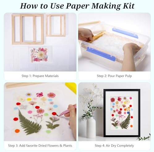 Aboofx Paper Making Kit, A4 A5 A6 A7 Size Paper Making Screen Frame Kit, Wooden Mold and Deckle with Mesh, Absorbent Papers, Sponge and Confetti,DIY Handmade Papermaking Supplies Gift for Craft Lover - Image 3