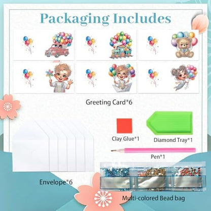 MVVMTOP 6pcs Diamond Art Painting Greeting Card, DIY Colorful Balloons Diamond Art Greeting Card for Blessing and Wishe Special Shaped Diamond Arts Crafts for Birthday Thanksgiving Day - Image 3