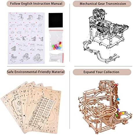 3D Wooden Puzzles Marble Run Chain Kit, Wood Creative Mechanical Puzzles Assembly Model Building Kits to Build for Adults & Kids, DIY Wooden Puzzle Hobbies Toys for Adults &Teens Gifts - Image 5