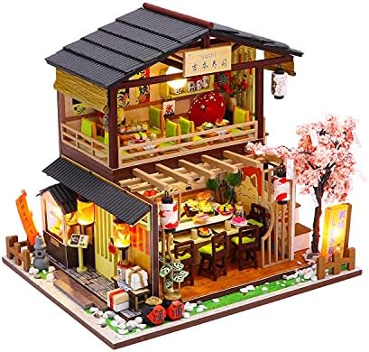 MAGQOO Miniature Dollhouse Kit DIY Dollhouse Kit DIY House Kit Wooden Mini Doll House Kit Creative Room with Dust Cover(Sushi) - Image 2