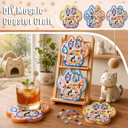 luperasol 6PCS DIY Cat Paw Mosaic Tiles, Mixed Color Mosaic Coaster Kit - Image 6