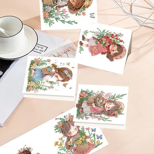 TDFERAN Diamond Painting Blank Cards Set of 6 Greeting Cards Flower Fairy Wedding Greetings Card Birthday Greeting Sympathy Thinking of You Watercolor Happy Holiday Card - Image 6