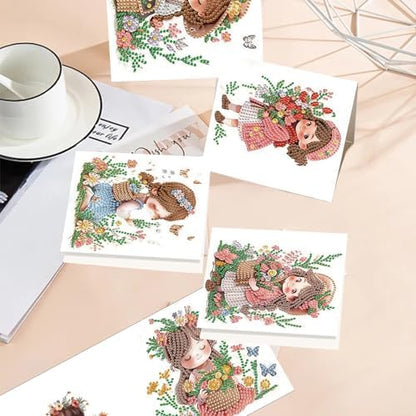 TDFERAN Diamond Painting Blank Cards Set of 6 Greeting Cards Flower Fairy Wedding Greetings Card Birthday Greeting Sympathy Thinking of You Watercolor Happy Holiday Card - Image 6