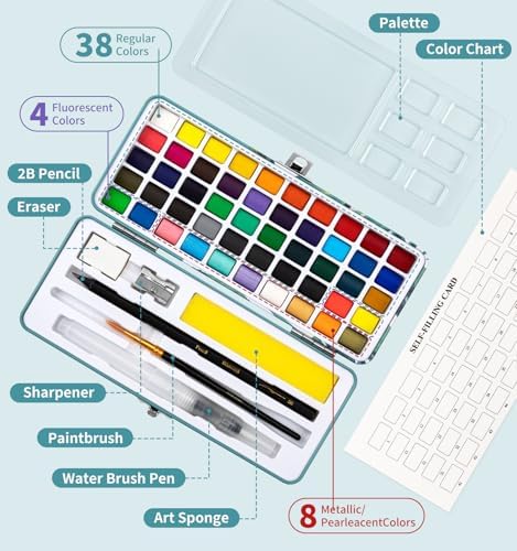 Watercolor Workbook with 12 Bird Patterns, 50 Colors Watercolor Paint Set - Image 3