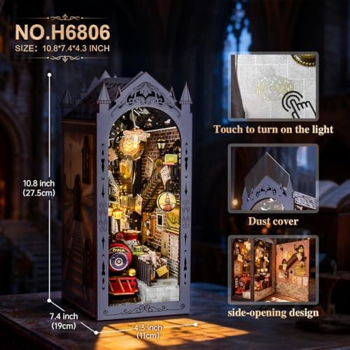 DIY Retro Train Station Book Nook Kit, 3D Wooden Miniature Dollhouse Puzzle Bookend with LED Light, Beginner-Friendly for Adults, Book Lovers & Collectors, Bookshelf Decor & Ideal Gift - Image 2