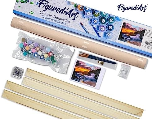 Figured'Art Paint by Numbers Kit for Adults Cliff and Waves 16"x20" - Craft Art Painting Rolled Canvas with DIY Wooden Frame - Image 5