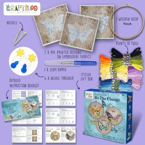 Butterflies Embroidery Kits for Adults - Stamped Beginner Hand Embroidery - Image 3