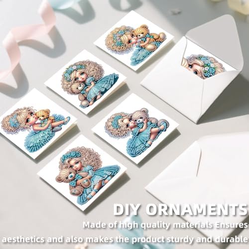 C'eitura 12Pcs Cartoon Girl Diamond Art Painting Greeting Card Kit with Envelopes, DIY Cute Theme Christmas Birthday Thanksgiving Card Making Set, Cute Style Handmade Card Craft - Image 6