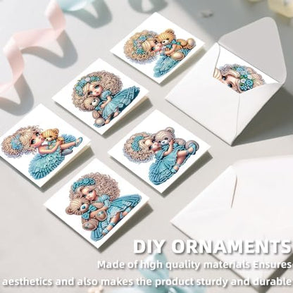 C'eitura 12Pcs Cartoon Girl Diamond Art Painting Greeting Card Kit with Envelopes, DIY Cute Theme Christmas Birthday Thanksgiving Card Making Set, Cute Style Handmade Card Craft - Image 6