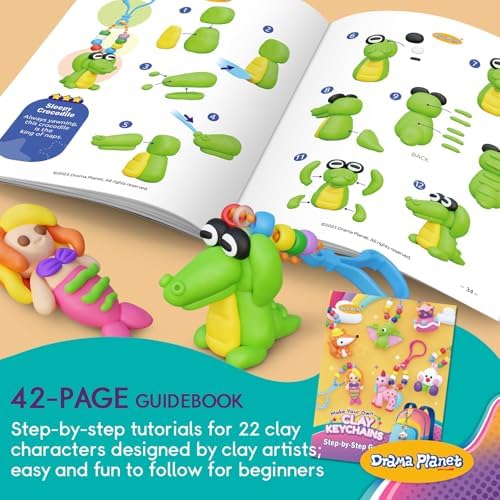 Drama Planet Clay Keychain Craft Kit for Kids, Make 8+ Keychains - Image 4