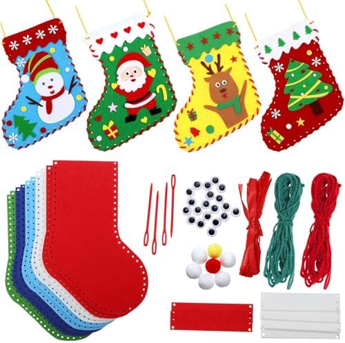 Yssreey 8 Sets Christmas Felt Crafts DIY Christmas Felt Stockings with Ornaments Handmade Sewing Sock Kits Create Your Own Christmas Stockings for Kids Christmas Favors - Image 5