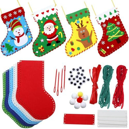 Yssreey 8 Sets Christmas Felt Crafts DIY Christmas Felt Stockings with Ornaments Handmade Sewing Sock Kits Create Your Own Christmas Stockings for Kids Christmas Favors - Image 5