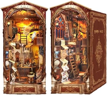 ZibbleZork Book Nook Kit, DIY Miniature Dollhouse Kit, 3D Wooden Puzzle for Adults and Teens, Booknook Bookshelf Decor Craft, Gifts for Women, Teens, and Puzzle Lovers (Magic World) - Image 2