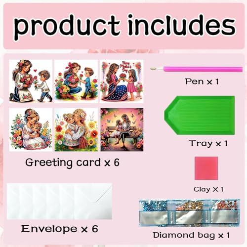6Pcs Greeting Card DIY Diamond Art Painting Greeting Cards Special Shaped Holiday Blessing Folding Card Kit with Envelopes Arts Crafts for Birthday Festival-Mother01 - Image 7