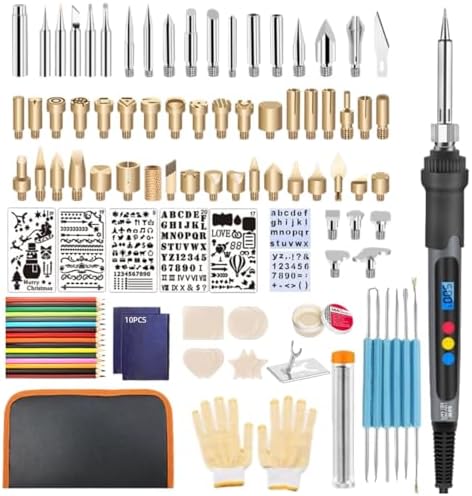 Wood Burning Kit for Adults 114PCS with Soldering Iron, Pyrography Pen, Stencils & Wood Slices, Adjustable Temperature Woodburning Tool Set for Beginners, Leather Burning, DIY Carving Art Projects by Velytycheon