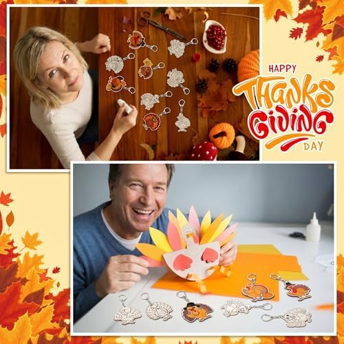 Trnayi 36 Pcs Thanksgiving Turkey Wood Keychain DIY Craft - Image 6