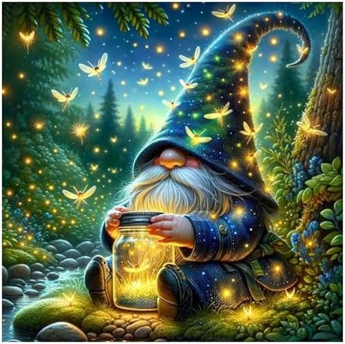 Gnome Paint by Numbers Kit for Adults, Adult Paint by Number Kits 16x16 in by hkejoi
