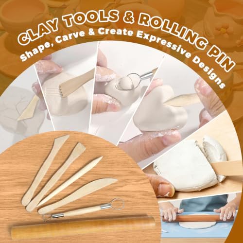 31PCS Pottery Kit for Beginners, 4.4LBS Air Dry Clay for Adults, Guide Book - Image 5