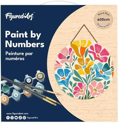 Figured'Art Paint by Numbers Kit for Adults on Wood Slice, 11.8in Diameter - Colorful Floral Pattern - Craft Art Painting DIY Canvas - Image 5