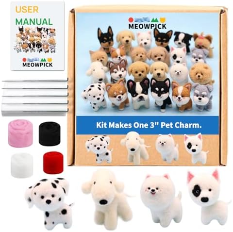 MeowPick Needle Felting Kit, Wool Felting Kit for Beginners Adults, 3 Inch Cute Dog Needle Felting Tools Set, Complete Felting Supplies, DIY Craft for Keychain Car Ornament Gift (WhiteSpotted) by MEOWPICK