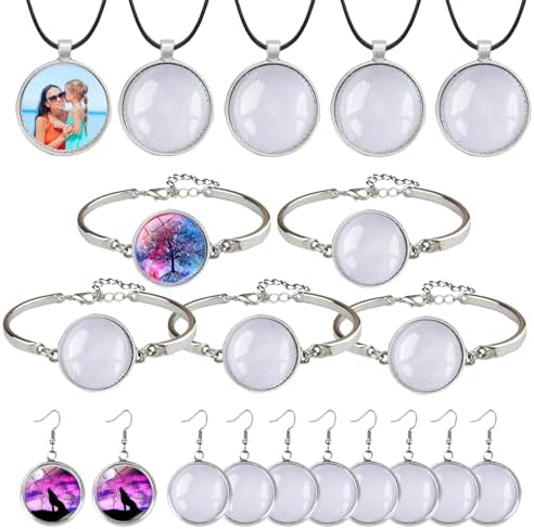 45pcs Pendant Trays Set with Cabochon Glass, Round by Unknown