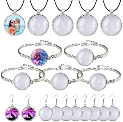 45pcs Pendant Trays Set with Cabochon Glass, Round by Unknown