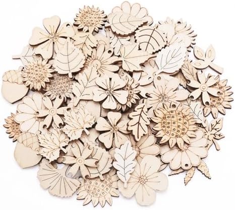 90Pcs Unfinished Wooden Earring Charms Unfinished Wood Cutouts Flower Mushroom Leaf Wood Pieces Wooden Earring Blanks for Painting Crafts Hainging Ornament Home Dercoration - Image 7