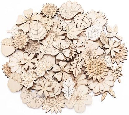 90Pcs Unfinished Wooden Earring Charms Unfinished Wood Cutouts Flower Mushroom Leaf Wood Pieces Wooden Earring Blanks for Painting Crafts Hainging Ornament Home Dercoration - Image 7