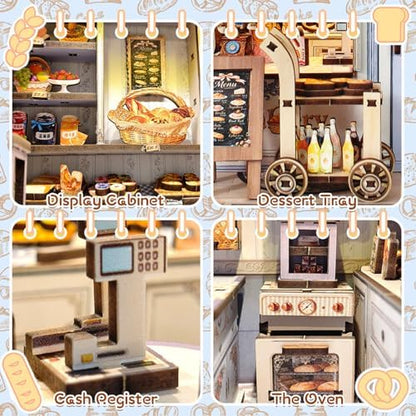 DIY Miniature House Kit, Bakery Book Nook Kit, 3D Wooden Puzzles Bookshelf Craft Kits, Dollhouse Kit with LED Light, Mini Building Kit for Adults Teen to Build(Bakery Shop) - Image 4