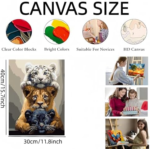 Three Tigers Painting by Numbers Kit for Adults Beginner,11.8X15.7 Inch - Image 6