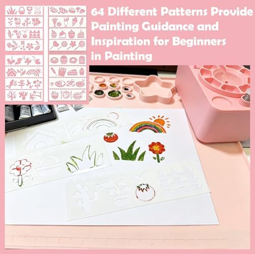 Painting Set with Paint Brush Cleaner, Silicone Painting Mat, 10 Brushes, 16 Stencils, 12 Watercolor Paints, Waterproof Apron, Gift for Beginner Artists - Image 6