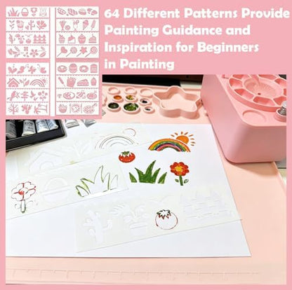 Painting Set with Paint Brush Cleaner, Silicone Painting Mat, 10 Brushes, 16 Stencils, 12 Watercolor Paints, Waterproof Apron, Gift for Beginner Artists - Image 6