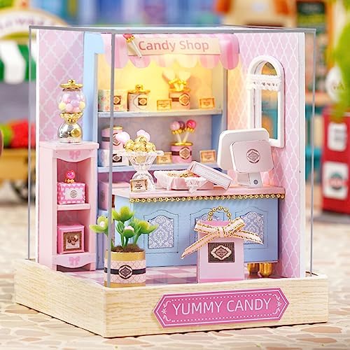 TuKIIE DIY Miniature Dollhouse Kit with Furniture, 1:24 Scale Creative Room Mini Wooden Doll House Plus Dust Proof for Kids Teens Adults(Yummy Candy) - Image 2