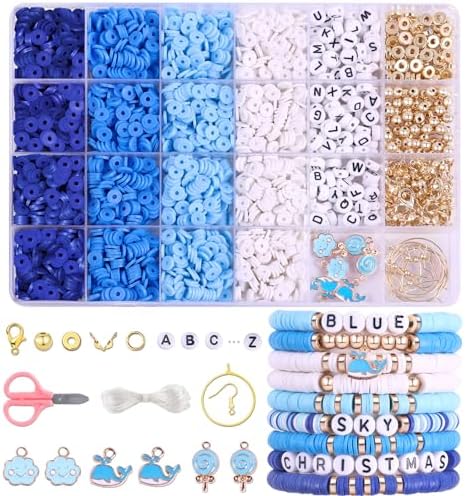 3500 PCS Clay Beads Bracelet Making Kit, Valentines Blue Beads for Crafts by Wuollgess
