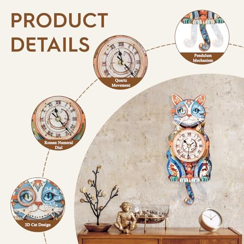 3D Puzzles for Adults Wooden DIY Cat Clock Puzzle Adult Crafts - Image 3