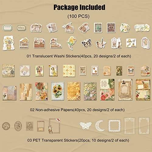 Esweny 100 PCS Vintage Ephemera Pack Journaling Scrapbooking Supplies Scrapbook Sticker Paper Kit for Junk Journal Planners Collage Craft Notebooks Decoupage Album (Sunflower) - Image 2
