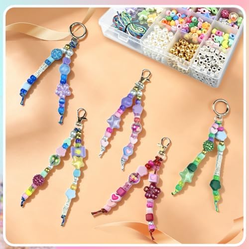 854PCS Beaded Keychain Making Kit with Gift Bags for Girls, Y2K Preppy Bag Charm & Phone Lanyard Craft Supplies, Friendship Bracelet Jewelry Kit with Letter, Pearl, Rhinestone & Gold Spacer Beads - Image 4