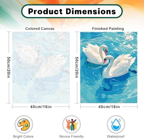 Possoco Paint by Numbers Kit for Adults Beginner, Pure Swan Easy Adult Paint by Number Kits on Canvas, DIY Acrylic Watercolor Oil Paint by Number for Adults Teens for Home Decor Gift 16x20 Inch - Image 3