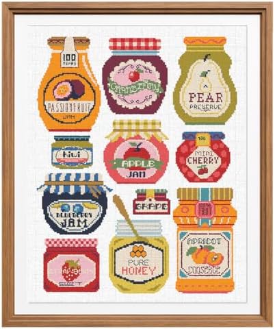 FREEBLOSS 11CT Stamped Cross Stitch Kits Jam Pot Cross Stitch Ornament Kits with Instructions Embroidery Needlepoint Kit for Wall Hanging Home Decor 15.7x19.7inch by FreeandCreativeCraftsArt