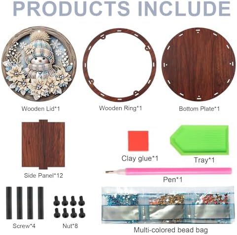 antor Diamond Painting Storage Box, Snowman DIY 5D Special Shape Diamond Art Wooden Organizer, Winter Christmas Round Diamond Tabletop Ornament for Adults Beginners, Home Office Decor Crafts Gift - Image 3