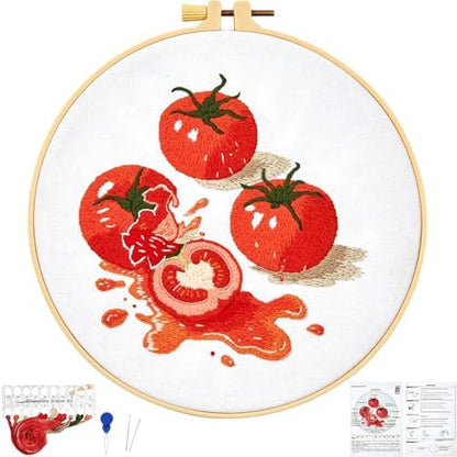 Tomato Embroidery Kits for Beginners Adults, Hand Embroidery Starter Kit, Cross Stitch Kits for Beginners DIY Craft Kits for Adults Women, Entire Set of Embroidery Supplies【Full-length Video Tutorial】 by Unknown