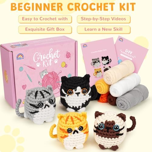 Fortuning's JDS Crochet Kit for Beginners, 4-Pack Adorable Cat Crochet Kits - Image 6